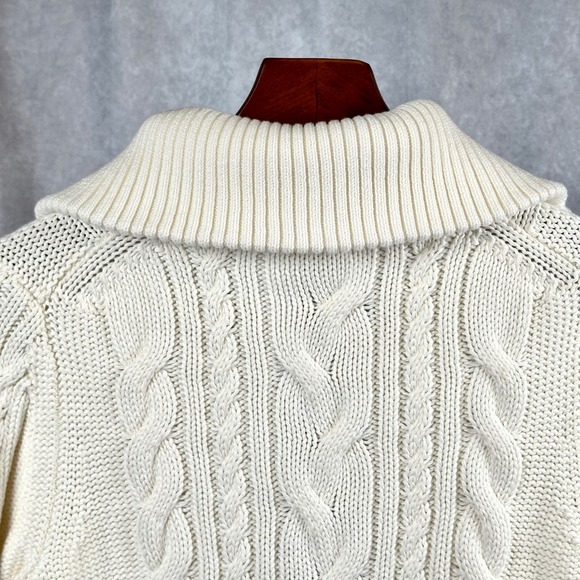 LL Bean Double L Cable Knit Quarter Zip Sweater Cream Pullover Long Sleeve MED - Picture 8 of 15